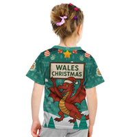 Wales Christmas Kid T Shirt with Red Dragon Santa Sleigh and Festive Green Snowflake - Wonder Print Shop