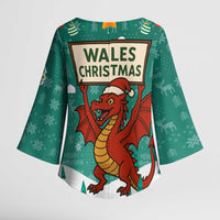 Wales Christmas Kimono Sleeve Blouse with Red Dragon Santa Sleigh and Festive Green Snowflake - Wonder Print Shop