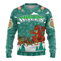 Wales Christmas Ugly Christmas Sweater with Red Dragon Santa Sleigh and Festive Green Snowflake - Wonder Print Shop