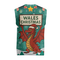 Wales Christmas Knitted V-Neck Vest with Red Dragon Santa Sleigh and Festive Green Snowflake - Wonder Print Shop