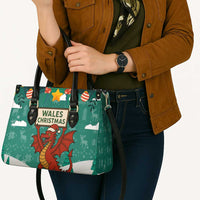 Wales Christmas Leather Bag with Red Dragon Santa Sleigh and Festive Green Snowflake - Wonder Print Shop