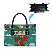 Wales Christmas Leather Bag with Red Dragon Santa Sleigh and Festive Green Snowflake - Wonder Print Shop