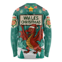 Wales Christmas Long Sleeve Shirt with Red Dragon Santa Sleigh and Festive Green Snowflake - Wonder Print Shop
