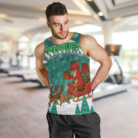 Wales Christmas Men Tank Top with Red Dragon Santa Sleigh and Festive Green Snowflake - Wonder Print Shop