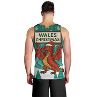 Wales Christmas Men Tank Top with Red Dragon Santa Sleigh and Festive Green Snowflake - Wonder Print Shop