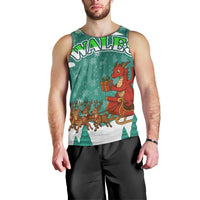 Wales Christmas Men Tank Top with Red Dragon Santa Sleigh and Festive Green Snowflake - Wonder Print Shop