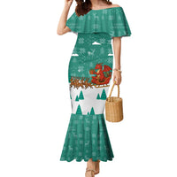 Wales Christmas Mermaid Dress with Red Dragon Santa Sleigh and Festive Green Snowflake - Wonder Print Shop