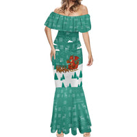 Wales Christmas Mermaid Dress with Red Dragon Santa Sleigh and Festive Green Snowflake - Wonder Print Shop