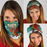 Wales Christmas Neck Gaiter with Red Dragon Santa Sleigh and Festive Green Snowflake - Wonder Print Shop