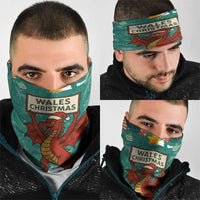 Wales Christmas Neck Gaiter with Red Dragon Santa Sleigh and Festive Green Snowflake - Wonder Print Shop