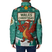 Wales Christmas Padded Jacket with Red Dragon Santa Sleigh and Festive Green Snowflake - Wonder Print Shop