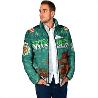 Wales Christmas Padded Jacket with Red Dragon Santa Sleigh and Festive Green Snowflake - Wonder Print Shop