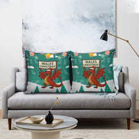 Wales Christmas Pillow Cover with Red Dragon Santa Sleigh and Festive Green Snowflake - Wonder Print Shop