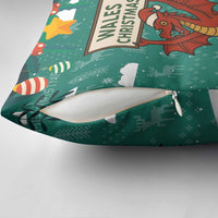 Wales Christmas Pillow Cover with Red Dragon Santa Sleigh and Festive Green Snowflake - Wonder Print Shop