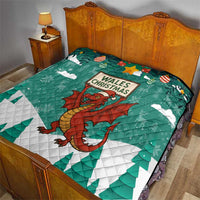 Wales Christmas Quilt with Red Dragon Santa Sleigh and Festive Green Snowflake - Wonder Print Shop