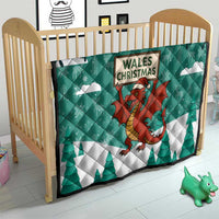 Wales Christmas Quilt with Red Dragon Santa Sleigh and Festive Green Snowflake - Wonder Print Shop