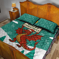 Wales Christmas Quilt Bed Set with Red Dragon Santa Sleigh and Festive Green Snowflake - Wonder Print Shop