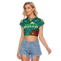 Wales Christmas Raglan Cropped T Shirt with Red Dragon Santa Sleigh and Festive Green Snowflake - Wonder Print Shop