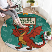 Wales Christmas Round Carpet with Red Dragon Santa Sleigh and Festive Green Snowflake - Wonder Print Shop