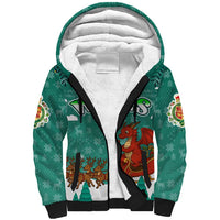 Wales Christmas Sherpa Hoodie with Red Dragon Santa Sleigh and Festive Green Snowflake - Wonder Print Shop