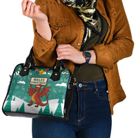 Wales Christmas Shoulder Handbag with Red Dragon Santa Sleigh and Festive Green Snowflake - Wonder Print Shop