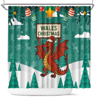 Wales Christmas Shower Curtain with Red Dragon Santa Sleigh and Festive Green Snowflake - Wonder Print Shop