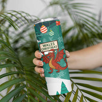Wales Christmas Skinny Tumbler with Red Dragon Santa Sleigh and Festive Green Snowflake - Wonder Print Shop