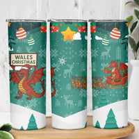 Wales Christmas Skinny Tumbler with Red Dragon Santa Sleigh and Festive Green Snowflake - Wonder Print Shop