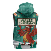 Wales Christmas Sleeveless Hoodie with Red Dragon Santa Sleigh and Festive Green Snowflake - Wonder Print Shop