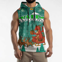 Wales Christmas Sleeveless Hoodie with Red Dragon Santa Sleigh and Festive Green Snowflake - Wonder Print Shop