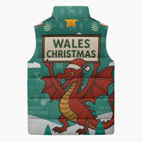 Wales Christmas Sleeveless Puffer Jacket with Red Dragon Santa Sleigh and Festive Green Snowflake - Wonder Print Shop