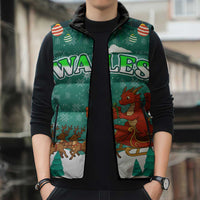 Wales Christmas Sleeveless Puffer Jacket with Red Dragon Santa Sleigh and Festive Green Snowflake - Wonder Print Shop