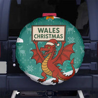 Wales Christmas Spare Tire Cover with Red Dragon Santa Sleigh and Festive Green Snowflake - Wonder Print Shop