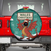 Wales Christmas Spare Tire Cover with Red Dragon Santa Sleigh and Festive Green Snowflake - Wonder Print Shop