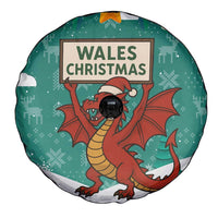 Wales Christmas Spare Tire Cover with Red Dragon Santa Sleigh and Festive Green Snowflake - Wonder Print Shop