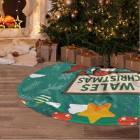 Wales Christmas Tree Skirt with Red Dragon Santa Sleigh and Festive Green Snowflake - Wonder Print Shop