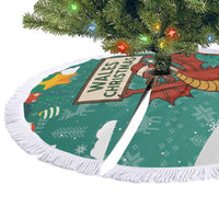Wales Christmas Tree Skirt with Red Dragon Santa Sleigh and Festive Green Snowflake - Wonder Print Shop