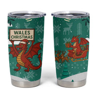 Wales Christmas Tumbler Cup with Red Dragon Santa Sleigh and Festive Green Snowflake - Wonder Print Shop