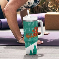 Wales Christmas Tumbler With Handle with Red Dragon Santa Sleigh and Festive Green Snowflake - Wonder Print Shop