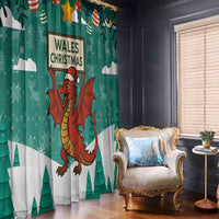 Wales Christmas Window Curtain with Red Dragon Santa Sleigh and Festive Green Snowflake - Wonder Print Shop