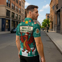 Wales Christmas Zipper Polo Shirt with Red Dragon Santa Sleigh and Festive Green Snowflake - Wonder Print Shop