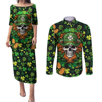 Happy St. Patrick's Day Skull Couples Matching Puletasi Dress and Long Sleeve Button Shirts - Wonder Print Shop