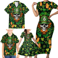 Happy St. Patrick's Day Skull Family Matching Short Sleeve Bodycon Dress and Hawaiian Shirt - Wonder Print Shop