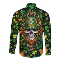 Happy St. Patrick's Day Skull Long Sleeve Button Shirt - Wonder Print Shop