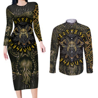 Viking Warrior Couples Matching Long Sleeve Bodycon Dress and Long Sleeve Button Shirts - Wonder Print Shop