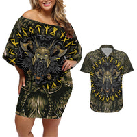 Viking Warrior Couples Matching Off Shoulder Short Dress and Hawaiian Shirt - Wonder Print Shop