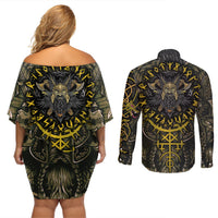 Viking Warrior Couples Matching Off Shoulder Short Dress and Long Sleeve Button Shirts - Wonder Print Shop