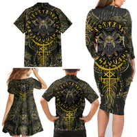 Viking Warrior Family Matching Long Sleeve Bodycon Dress and Hawaiian Shirt - Wonder Print Shop