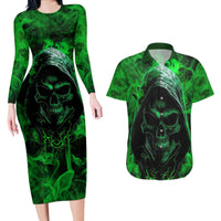 Skull Couples Matching Long Sleeve Bodycon Dress and Hawaiian Shirt Try Again Tomorrow - Wonder Print Shop