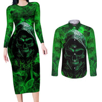 Skull Couples Matching Long Sleeve Bodycon Dress and Long Sleeve Button Shirts Try Again Tomorrow - Wonder Print Shop